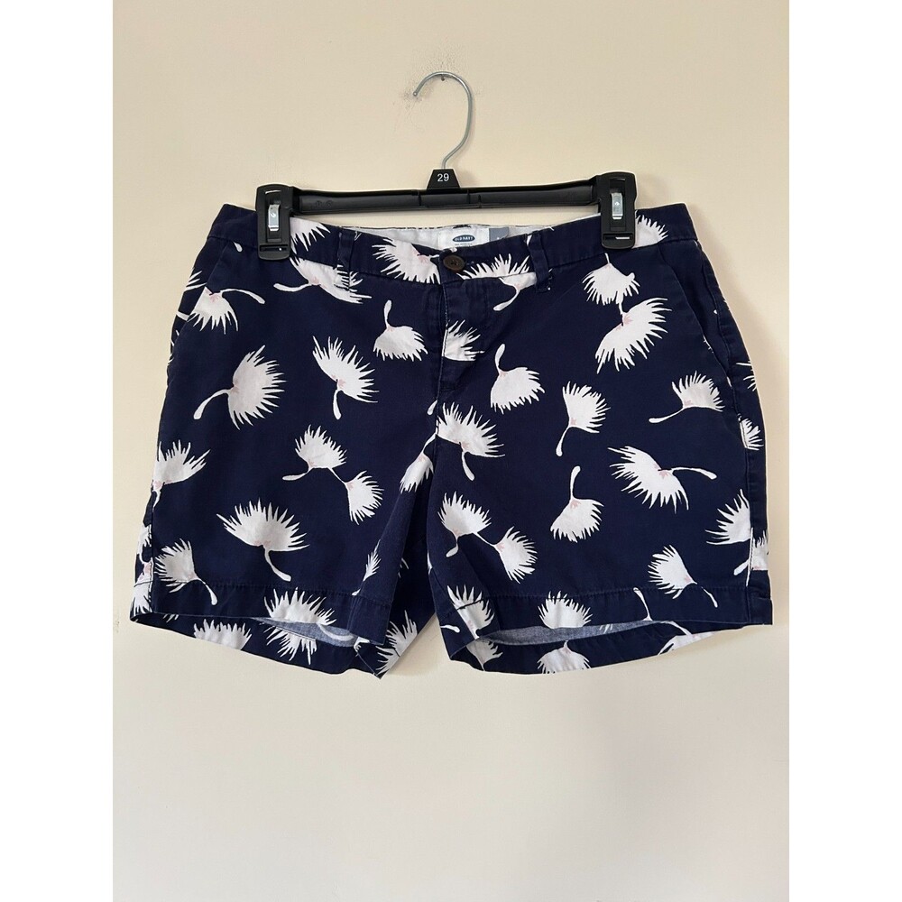 Old Navy Women's Size 4 Chino Blue W/White Dandelion-Style Floral Print Shorts